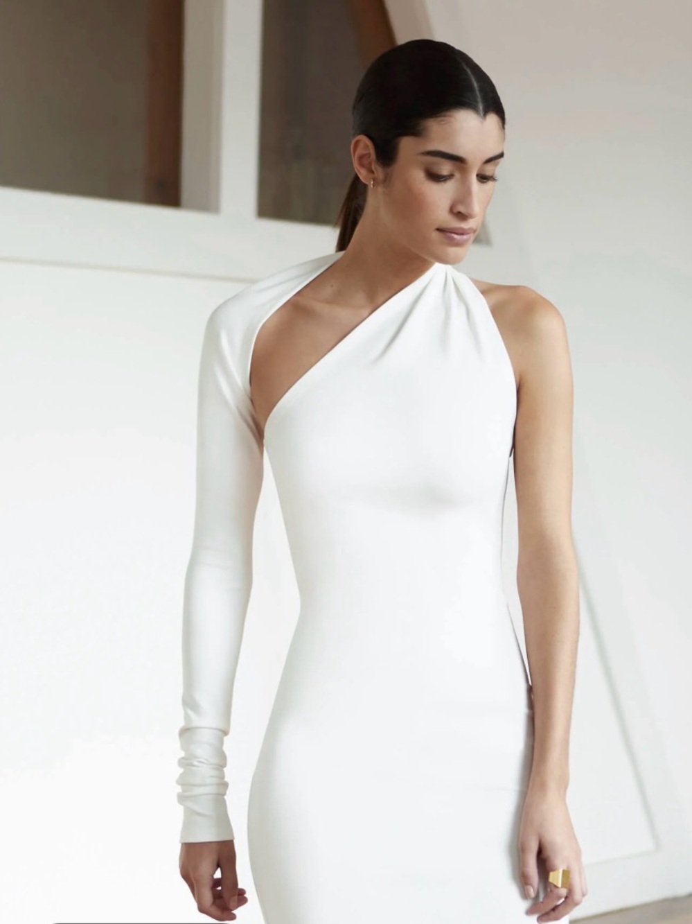 MARCELLA NYC One-Shoulder Manhattan Cream Dress